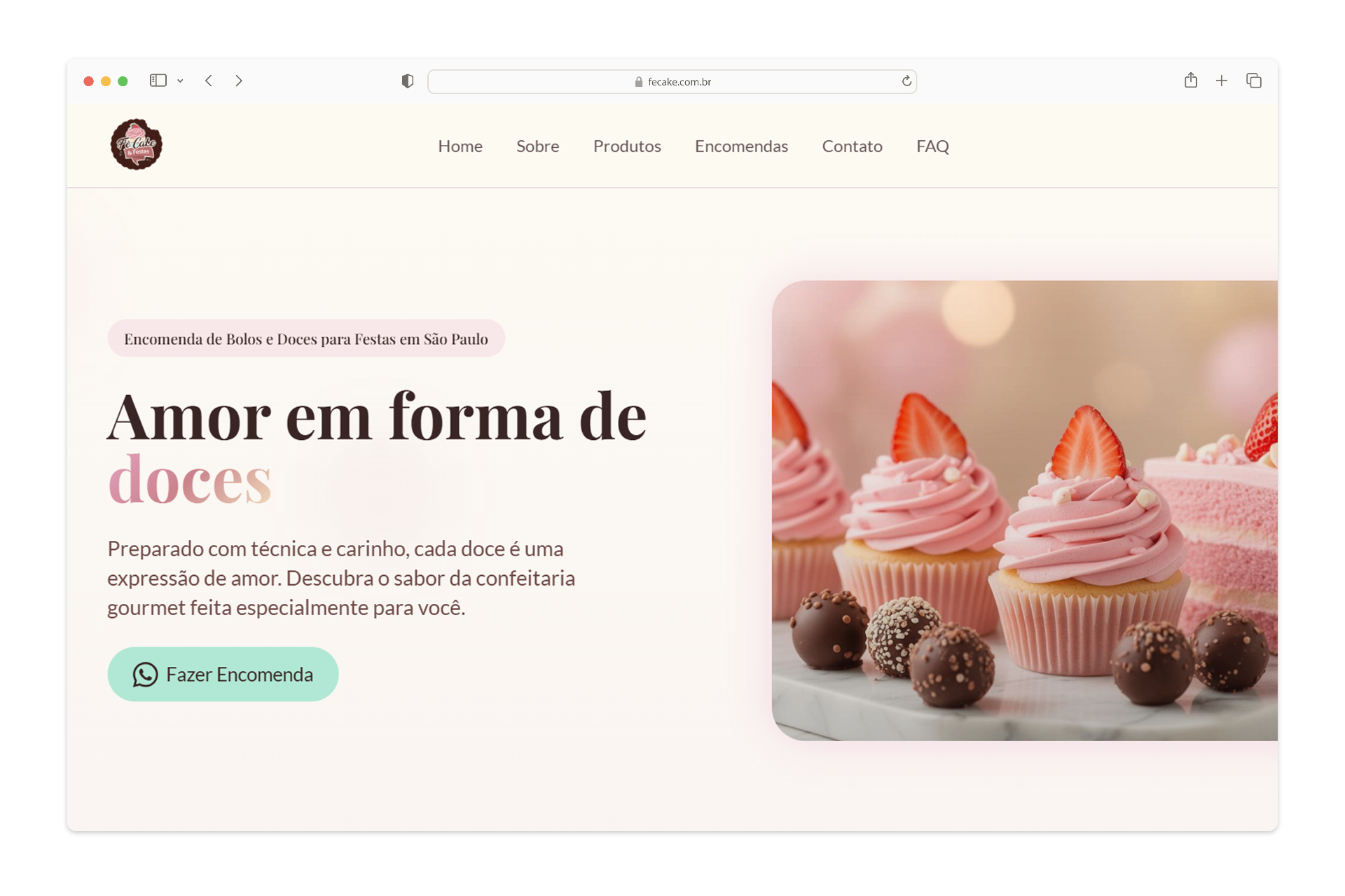 Fê Cakes — Criação de Site
