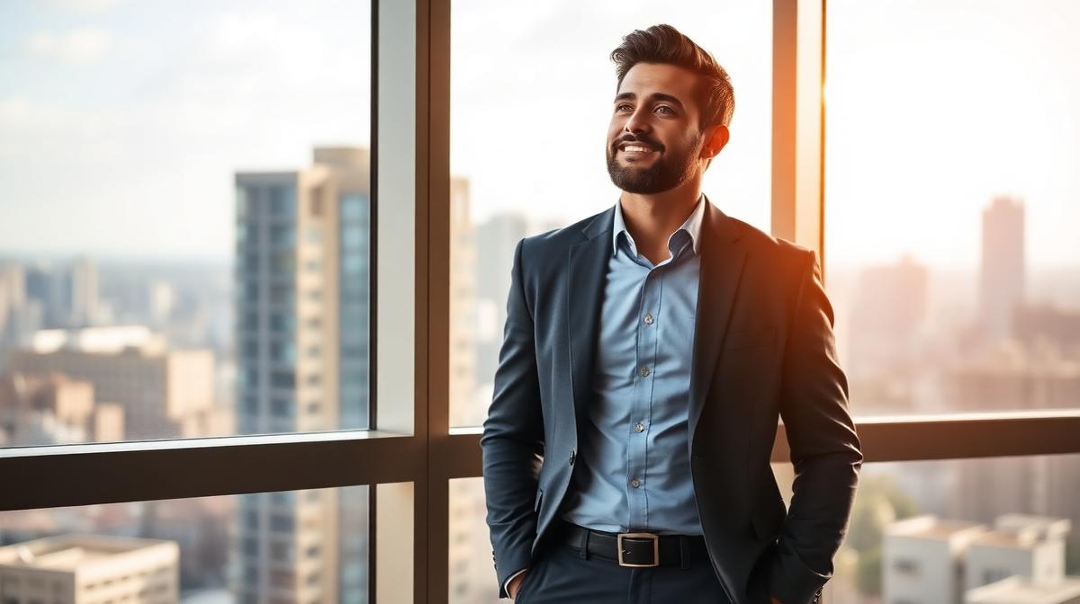 Empresário com visão de futuro tomando decisão consciente