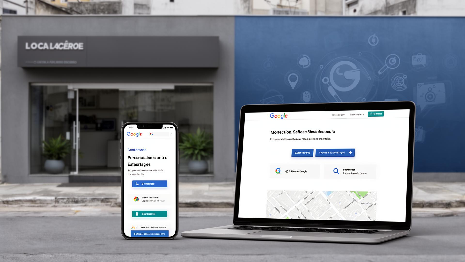 Tela de computador exibindo site profissional de negócio local com design moderno e responsivo