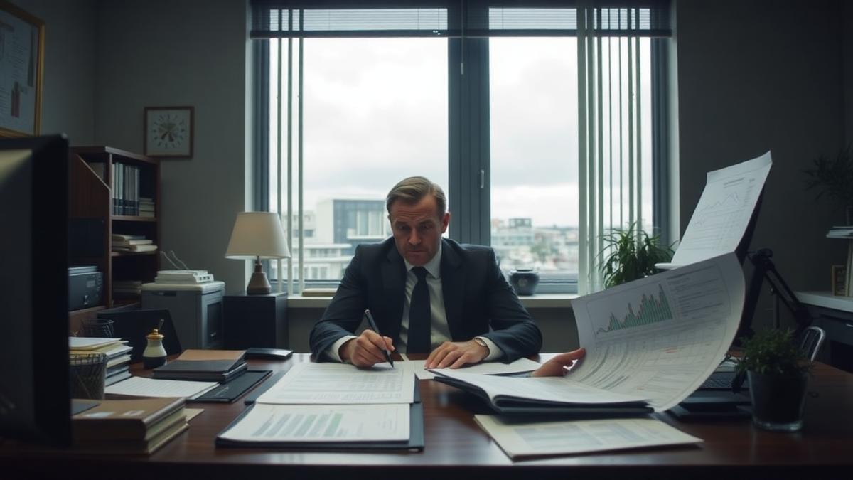 Empresário preocupado analisando os resultados da empresa.
