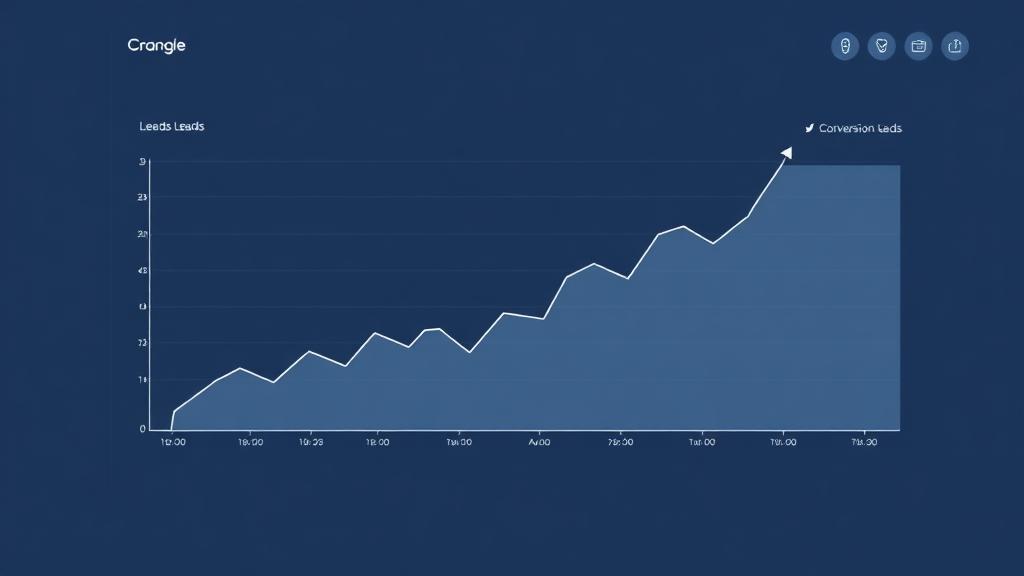 Dashboard de marketing digital mostrando gráficos de leads e conversões em crescimento